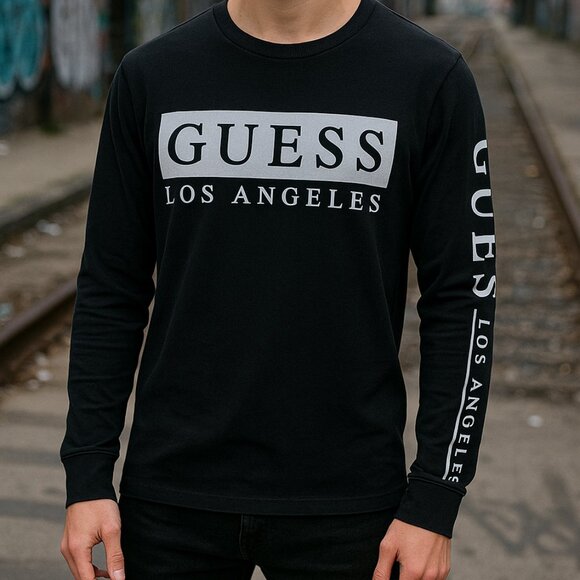 🖤 Guess Los Angeles Logo Long Sleeve Tee - Picture 1 of 13